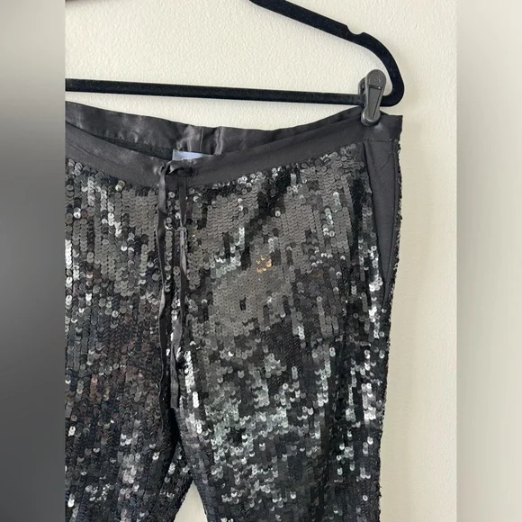 Gryphon Black Sequin Pants Drawstring w/ Pockets Women's XS - Picture 3 of 12